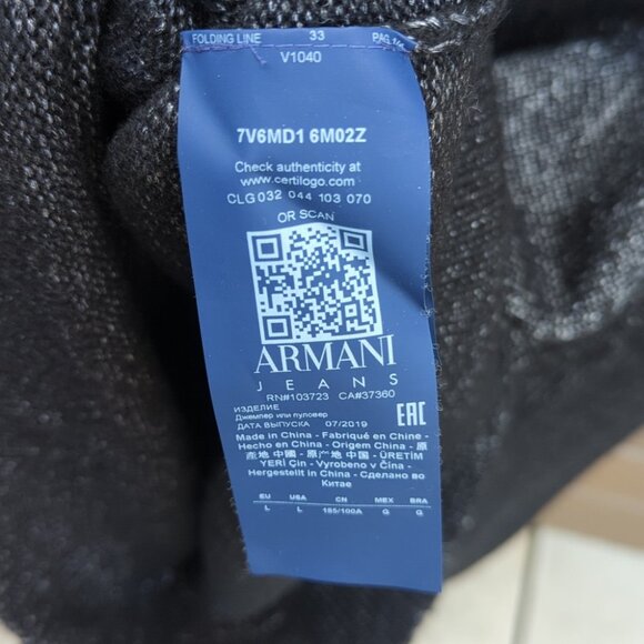 Armani Jeans Wool Blend Two-Tone Gray Shawl Sweater - Slim Fit L Like New - Picture 4 of 6